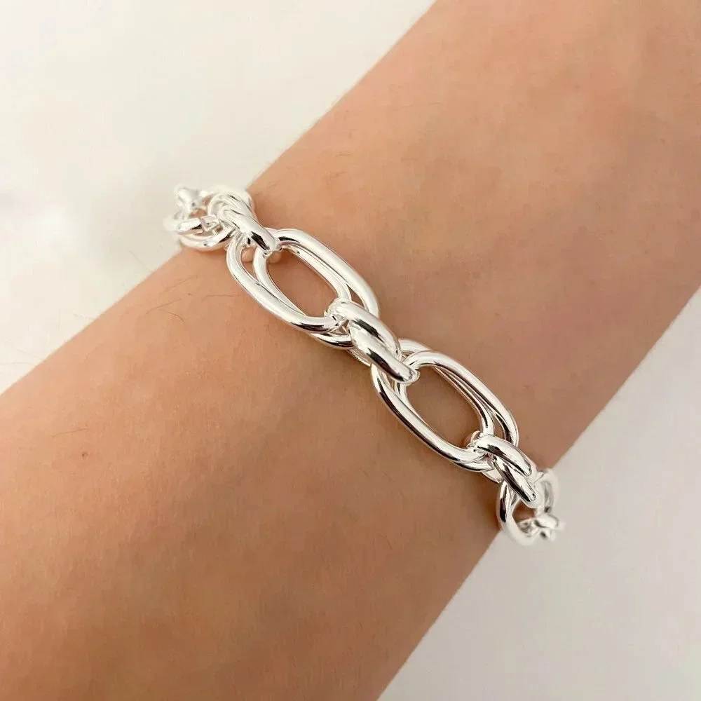 925 Sterling Silver Chunky Chain Link Bracelet Silver Large Link Bracelet 925 Sterling Silver Chunky Chain Link Bracelet Silver Large Link Bracelet